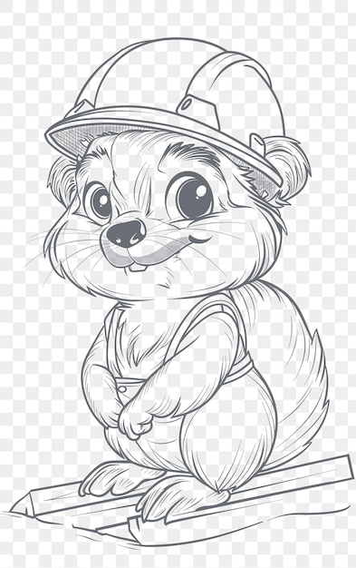 PSD psd vector of beaver with a construction helmet and a busy expression post digital collage art ink