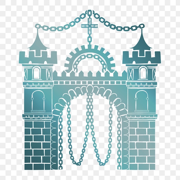 Psd vector city gate folk art with portcullis and chains a portcullis f die cut tattoo ink design