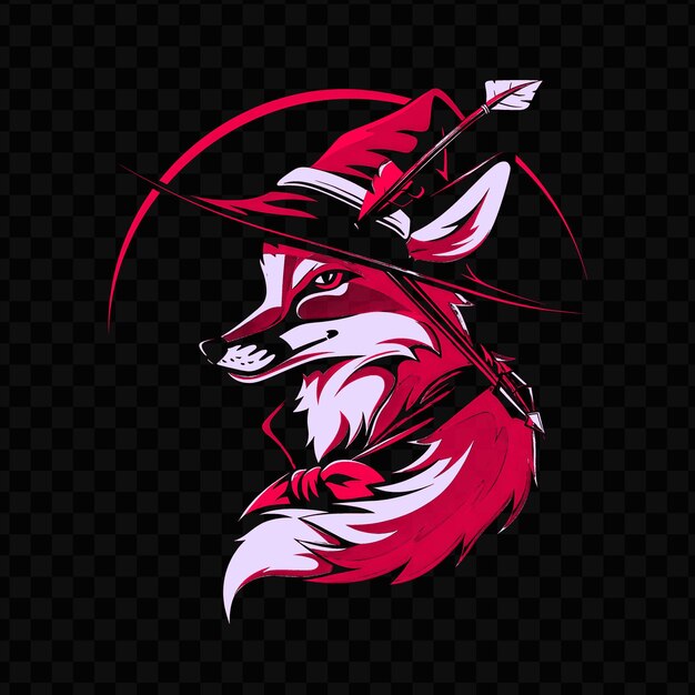 Psd vector cunning fox with a robin hood hat and bow designed with a sl tshirt design tattoo ink