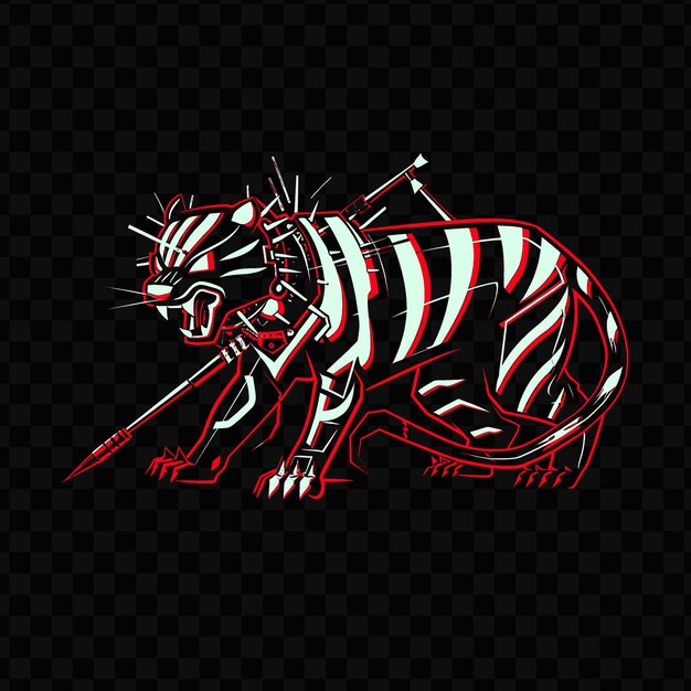 PSD psd vector cybernetic panther with glowing blue stripes wearing a spike tshirt design tattoo ink