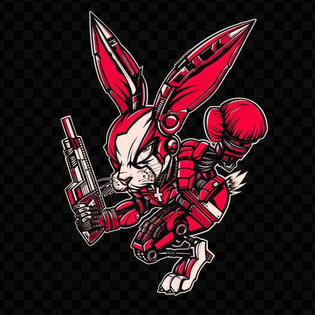 PSD psd vector cybernetic rabbit met metalen oren en een krachtige schop wearin t-shirt design tattoo ink