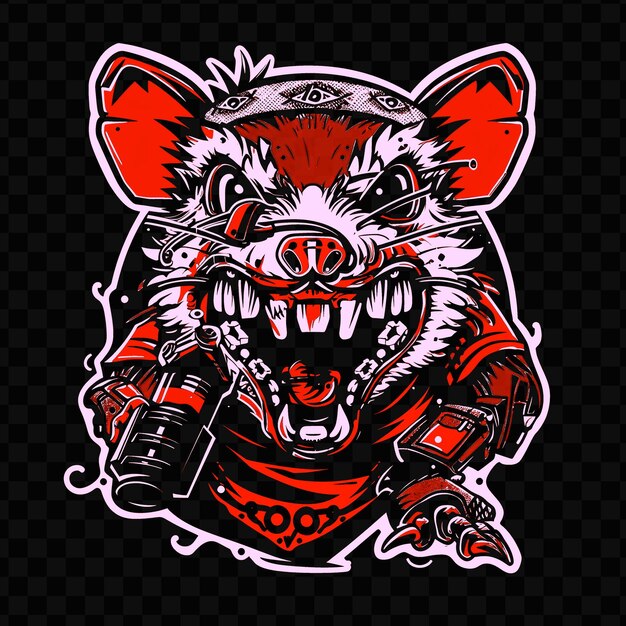 Psd vector cybernetic shrew with metal teeth and a powerful bite wearin tshirt design tattoo ink