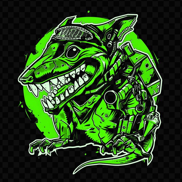 Psd vector cybernetic shrew with metal teeth and a powerful bite wearin tshirt design tattoo ink