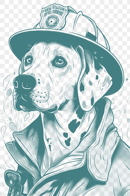 PSD psd vector of dalmatian with a firefighter hat and coat looking brave and digital collage art ink