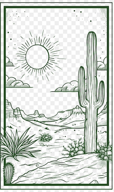 Psd vector desert postcard design met southwestern frame style design cnc die cut tattoo design