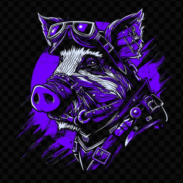 Psd vector fierce boar with a riveted armor and a mechanical snout wear tshirt design tattoo ink