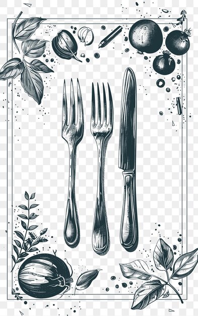 Psd vector food postcard design with playful frame style design decorat cnc die cut tattoo design