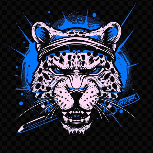 PSD psd vector frustrated leopard face with a ninja headband and katana des tshirt design tattoo ink