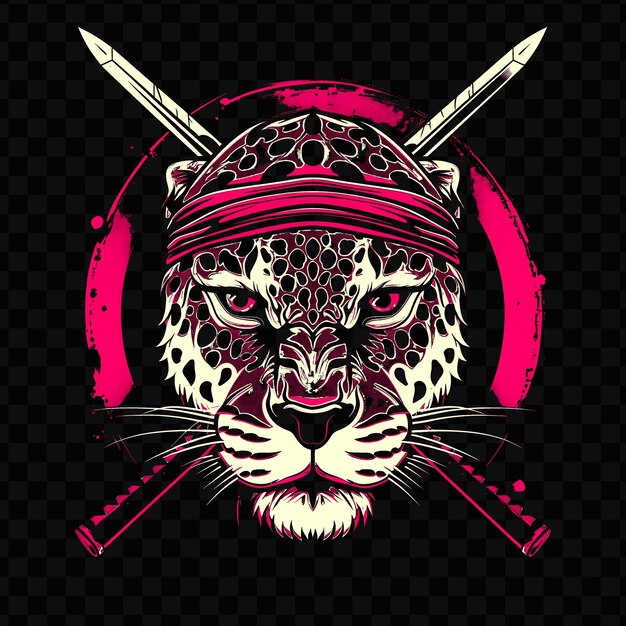 PSD psd vector frustrated leopard face with a ninja headband and katana des tshirt design tattoo ink