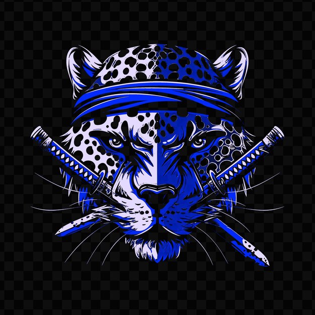 PSD psd vector frustrated leopard face with a ninja headband and katana des tshirt design tattoo ink