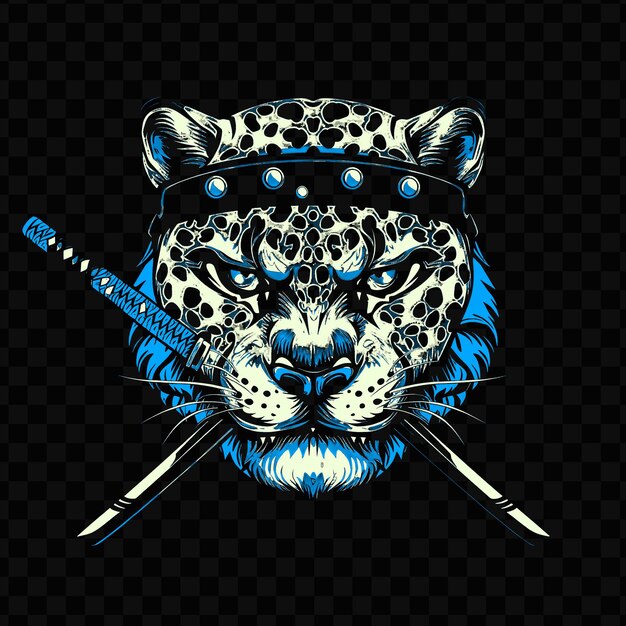 PSD psd vector frustrated leopard face with a ninja headband and katana des tshirt design tattoo ink