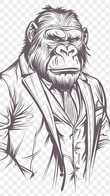 PSD psd vector of gorilla wearing a suit and tie with serious expression portr digital collage art ink