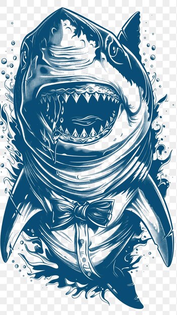 PSD psd vector of great white shark with a bowtie and cufflinks with menacing digital collage art ink