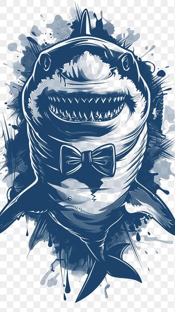 PSD psd vector of great white shark with a bowtie and cufflinks with menacing digital collage art ink