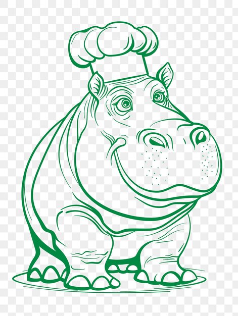 Psd vector of hippopotamus with a chef hat and a happy expression poster d digital collage art ink