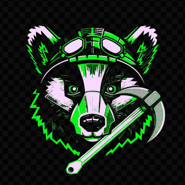 PSD psd vector indignant badger face with a miners helmet and pickaxe desig tshirt design tattoo ink