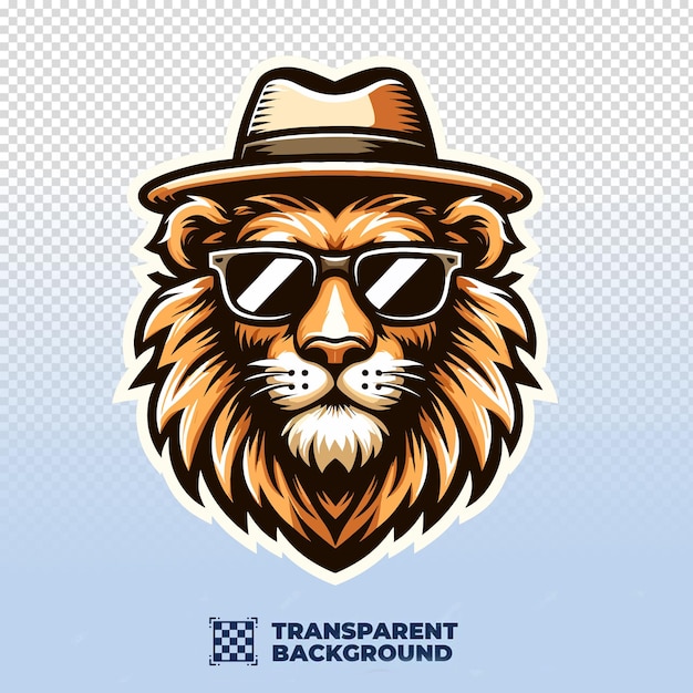 PSD psd testa di leone vettoriale con cappello e occhiali mascotte logo design illustrazione