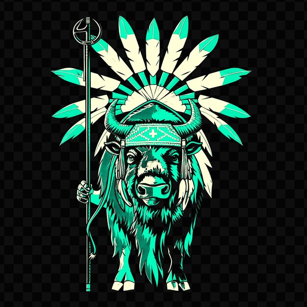 PSD psd vector majestic bison with a native american medicine mans headdres tshirt design tattoo ink