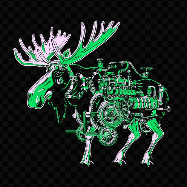 PSD psd vector majestic moose with a steam powered engine and a gear laden tshirt design tattoo ink