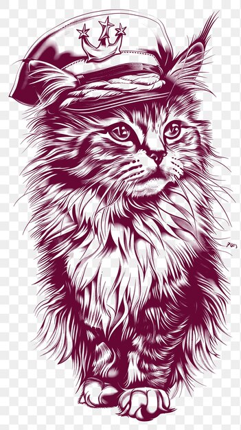 PSD psd vector of manx cat wearing a sailor hat with a jovial expression portr digital collage art ink