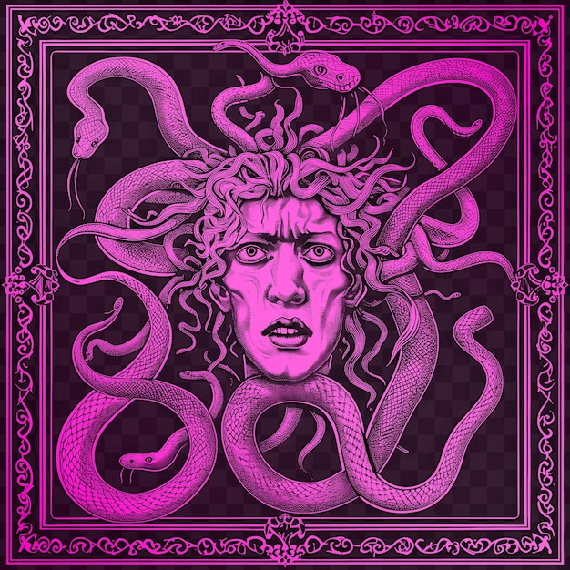 PSD psd vector medusa frame art met slangen en haar voor decoraties in de scribble art tattoo cnc