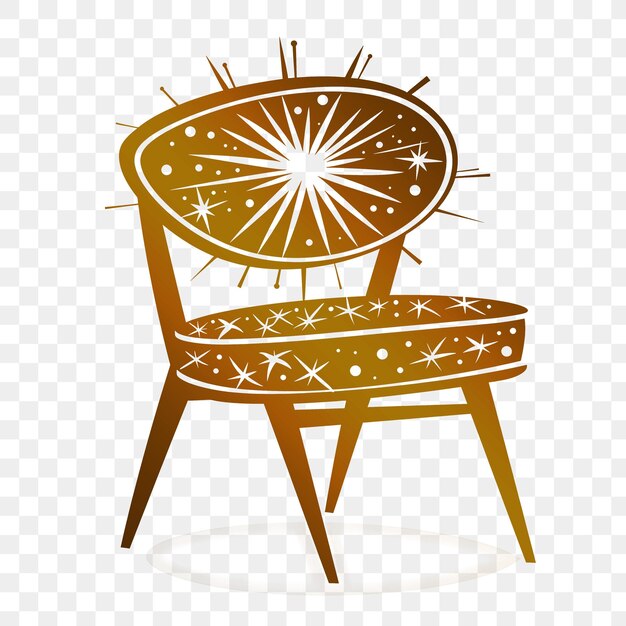 Psd vector mid century modern chair with atomic design and starburst sy die cut tattoo ink design