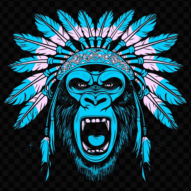 PSD psd vector pissed off gorilla face beating its chest adorned with nativ tshirt design tattoo ink