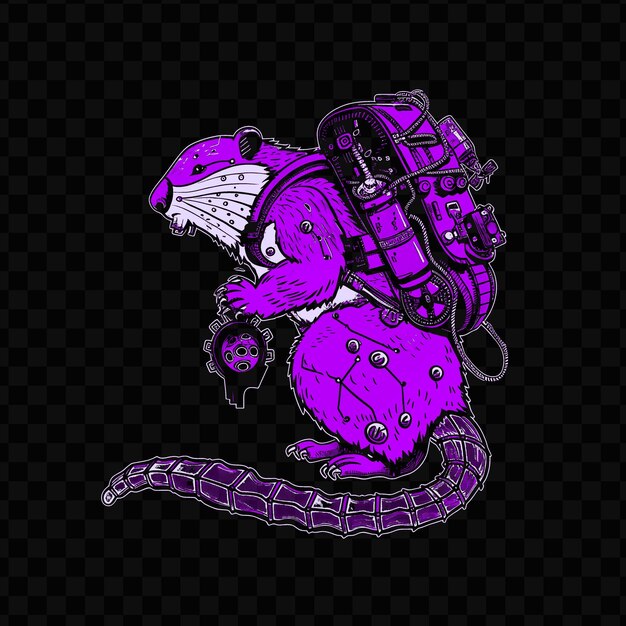 PSD psd vector playful beaver with a mechanical tail and a gear filled back tshirt design tattoo ink