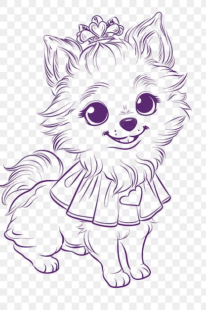Psd vector of pomeranian in a princess dress looking adorable and girly po digital collage art ink