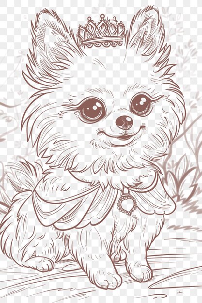 PSD psd vector of pomeranian in a princess dress looking adorable and girly po digital collage art ink