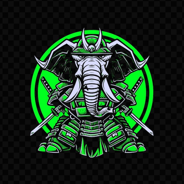 PSD psd vector rampaging elephant with a samurai armor and katana designed tshirt design tattoo ink