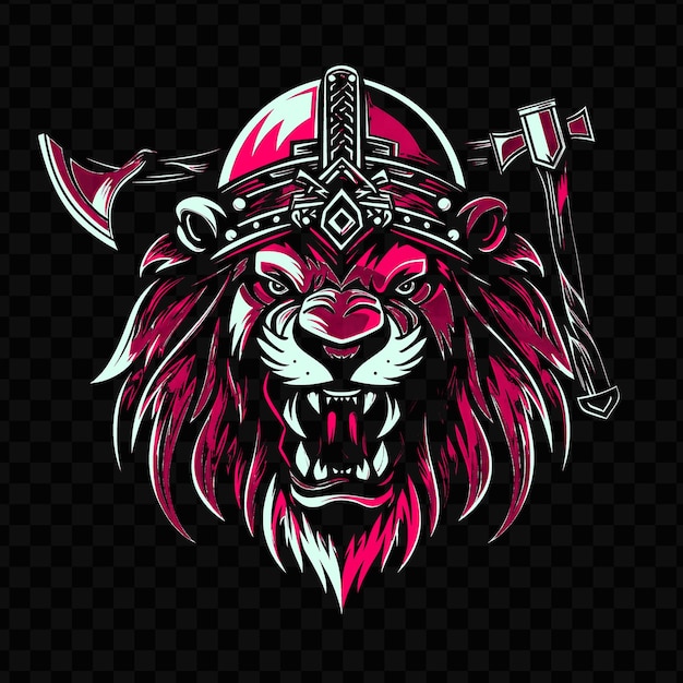 Psd vector roaring lion met een viking helm en bijl ontworpen met een sl tshirt design tattoo ink