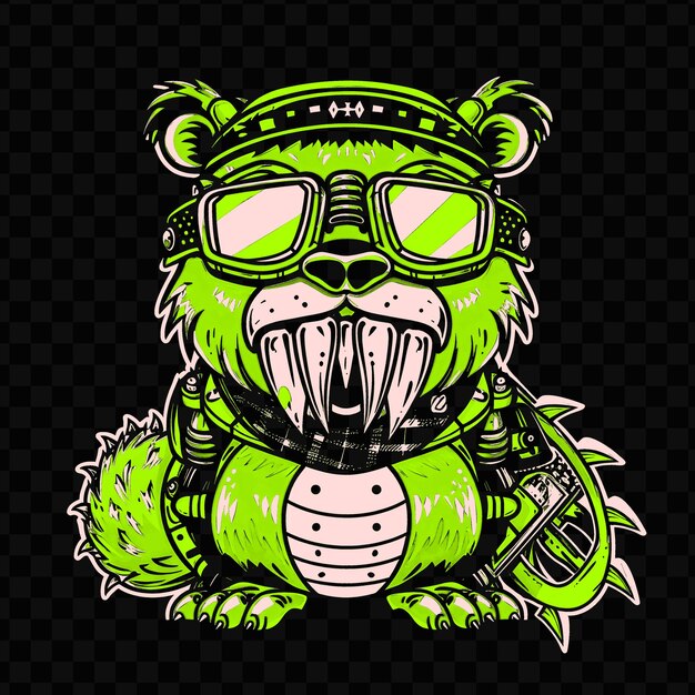 PSD psd vector robotic beaver with metal teeth and a powerful saw wearing a tshirt design tattoo ink