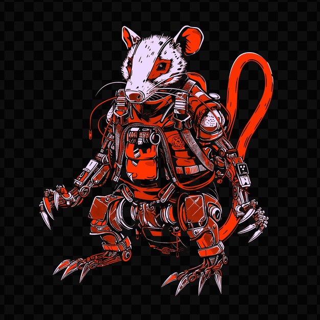 PSD psd vector robotic opossum with metal claws and a powerful tail wearing tshirt design tattoo ink