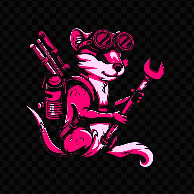 Psd vector sly weasel with a steam powered jetpack and goggles holding tshirt design tattoo ink