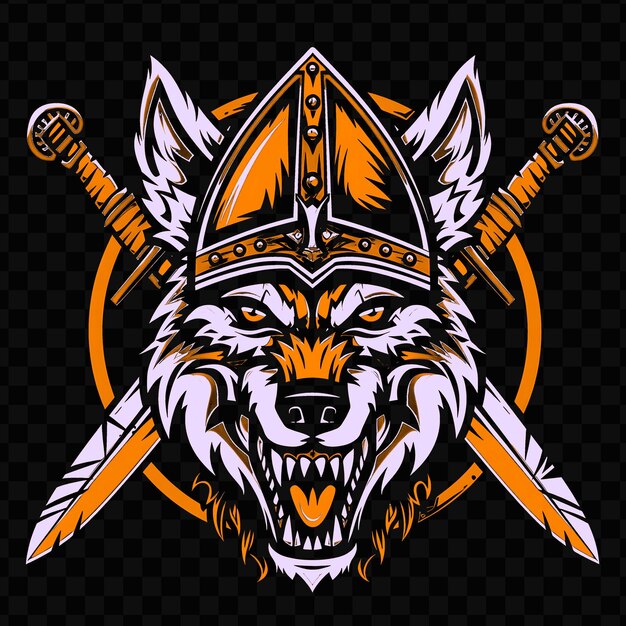 PSD psd vector snarling wolf with a medieval knights helmet and sword desig tshirt design tattoo ink