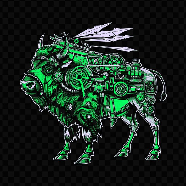 PSD psd vector sturdy bison with a steam powered engine and a gear laden he tshirt design tattoo ink