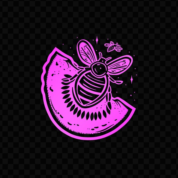 PSD psd vector tasty honeydew logo with decorative rind and a playful bee creative design tattoo art d