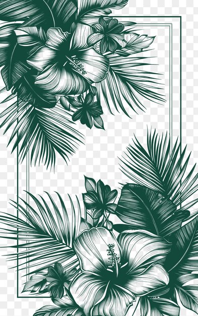 PSD psd vector tropical postcard design met een palm leaf frame style adorne cnc die cut tattoo design