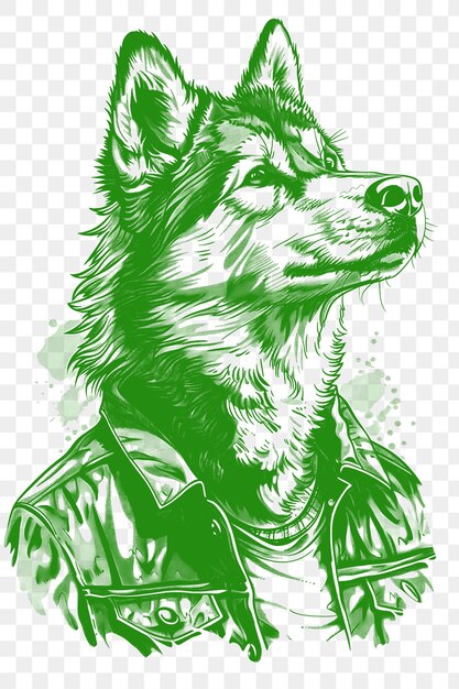 PSD psd vector van husky dog die een denimjas draagt en er robuust en hip uitziet post digitale collage art ink