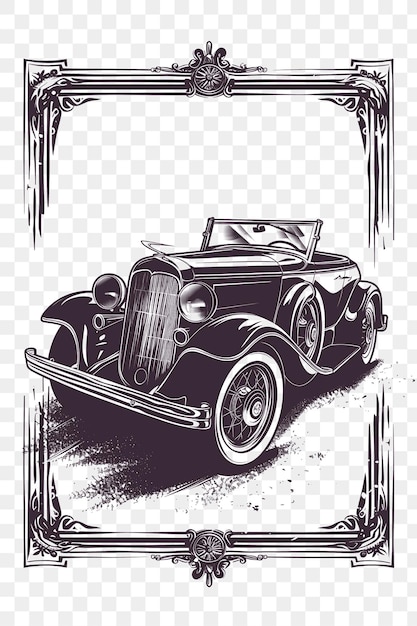 PSD psd vector vintage car postcard design с классическим дизайном рамы стиля cnc die cut tattoo design