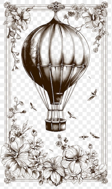 PSD Vector Wanderlust Postcard Design met een Hot Air Balloon Frame Styl CNC Die Cut Tattoo Design