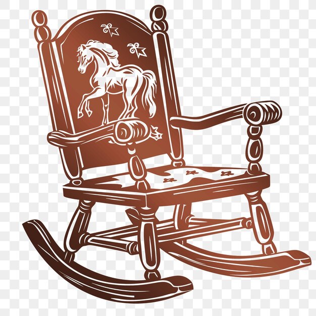 Psd vector western style rocking chair arte cnc con disegno di cavallo e disegno di inchiostro di tatuaggio h die cut