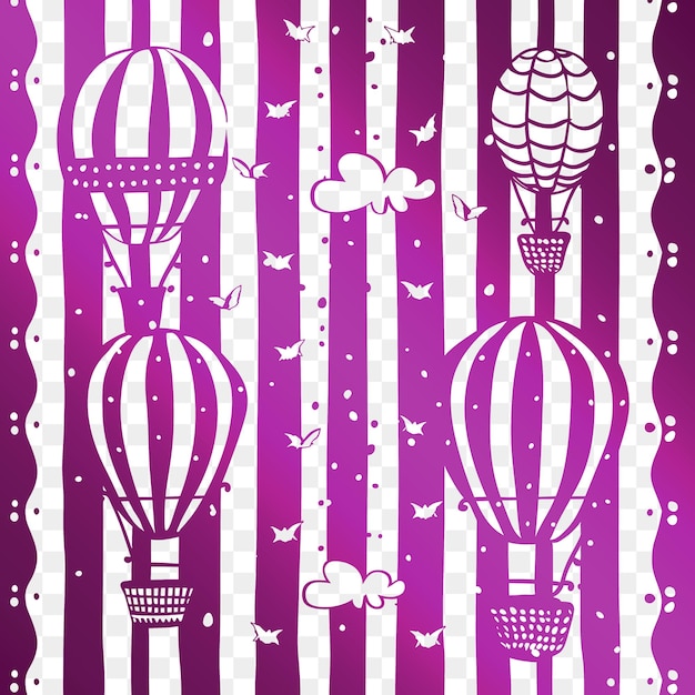 Psd vector whimsical hot air balloon cnc art with striped pattern and die cut tattoo ink design