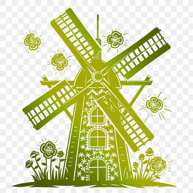 PSD psd vector windmill folk art with rotor blades and wind rose symbols fo die cut tattoo ink design