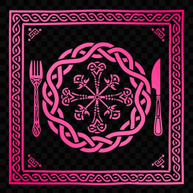 Psd vector woven placemat folk art with celtic knotwork and cross symbo die cut tattoo ink design