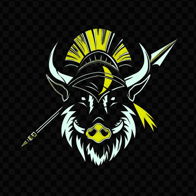 Psd vector wrathful boar face with a spartan helmet and spear designed tshirt design tattoo ink