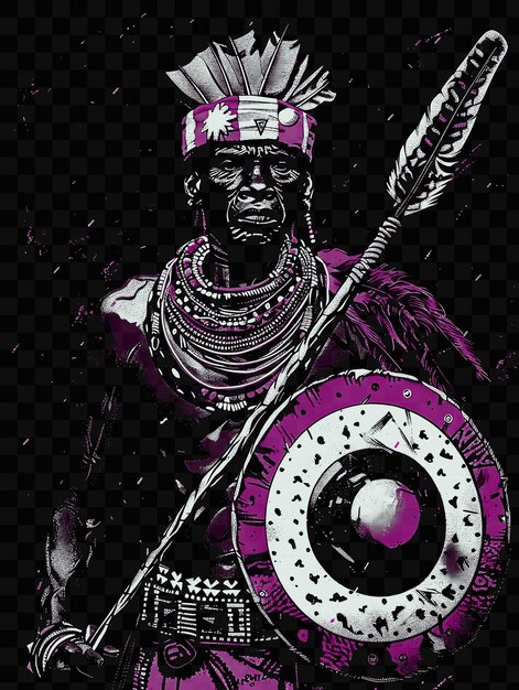 PSD psd vector xhosa sotho warrior portrait z perłami i skórą zwierzęcą h t-shirt tattoo collage art