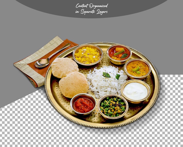 PSD Vegetarian Food Thali geïsoleerd op een doorzichtige achtergrond