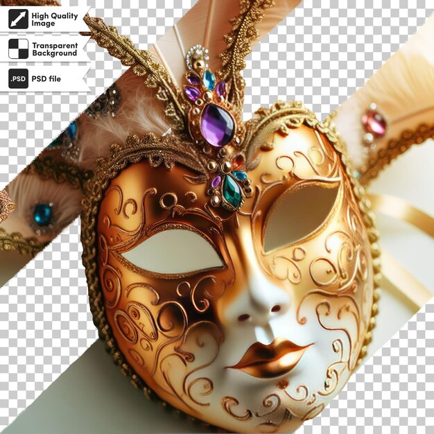 Maschera di carnevale veneziana psd su sfondo trasparente con strato di maschera modificabile